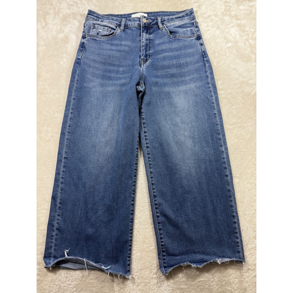 Vervet Womens V3632 High Rise Wide Leg Crop Raw Hem Blue Jeans 31 Meas: 31x25